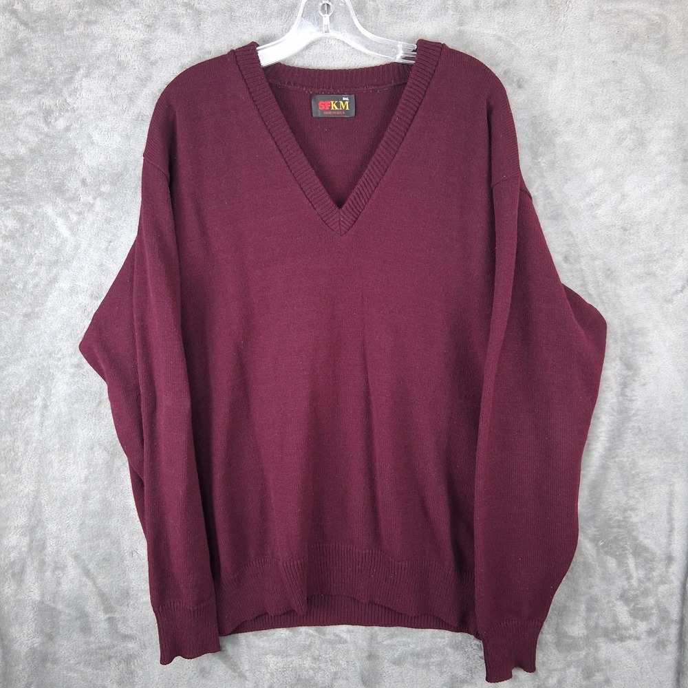VTG SFKM Mens 2XL V-Neck Sweater Burgundy Maroon Acrylic Made in USA
